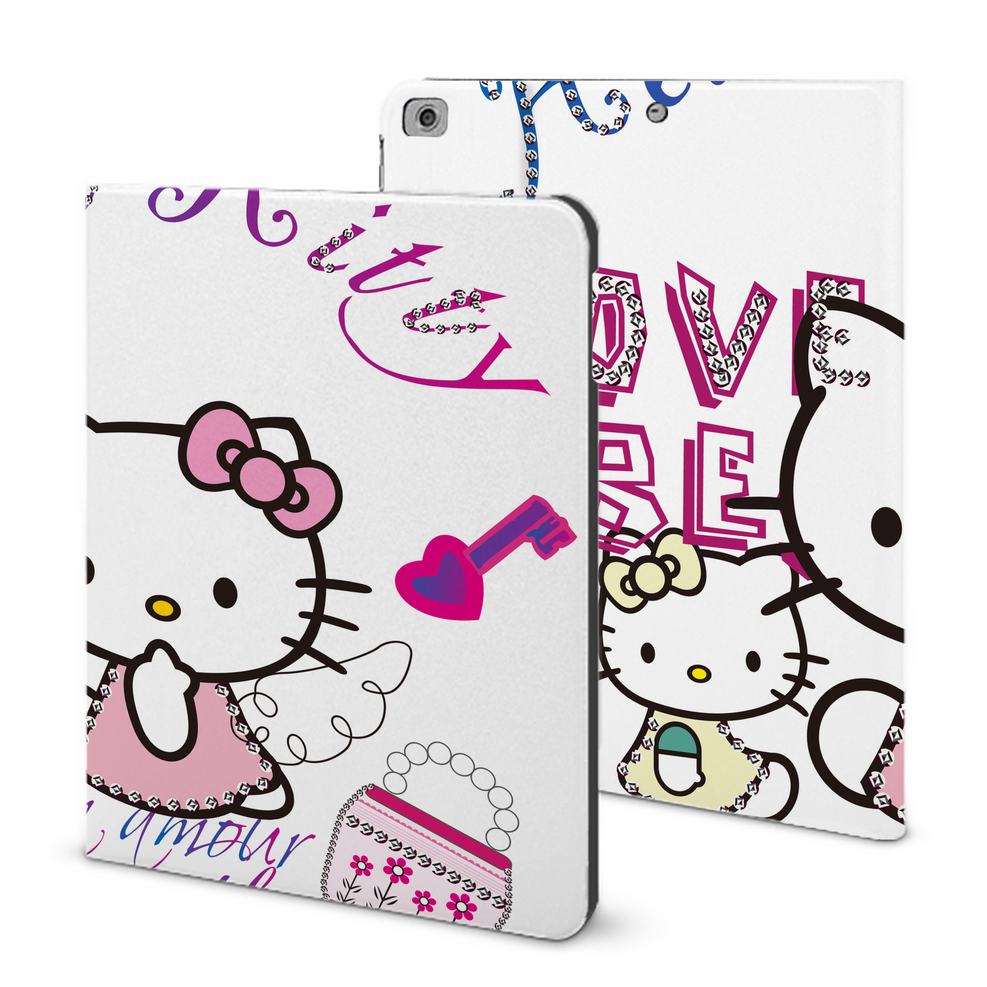 （画像用） Hello Kitty ハローキティ IPad ケース ブック型 PUレザー TPU 耐衝撃 軽量 薄型 ペン収納なし 全面保護 IPad 各モデル対応